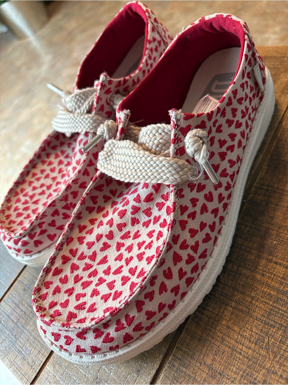 Hey Dude Woman’s size 7 Heart-Print Slip Ons in Red and White - Picture 12 of 15